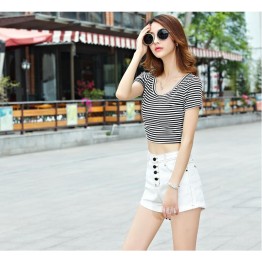 TE5029DDFS Hot sale four buttons slim roll off denim shorts