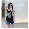 TE6011AYY Letters print chiffon splicing back loose large size t-shirt