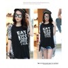 TE6011AYY Letters print chiffon splicing back loose large size t-shirt