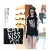 TE6011AYY Letters print chiffon splicing back loose large size t-shirt