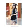 TE6011AYY Letters print chiffon splicing back loose large size t-shirt