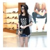 TE6011AYY Letters print chiffon splicing back loose large size t-shirt