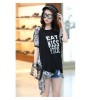 TE6011AYY Letters print chiffon splicing back loose large size t-shirt