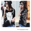 TE6013AYY Fat girl loose large size metal feel skull and chains print t-shirt