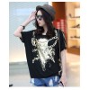 TE6013AYY Fat girl loose large size metal feel skull and chains print t-shirt