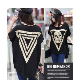 TE6015AYY Fat girl loose large size metal feel skull print t-shirt