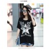 TE6016AYY Fat girl loose large size metal feel five point star print t-shirt