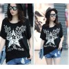 TE6016AYY Fat girl loose large size metal feel five point star print t-shirt