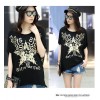 TE6016AYY Fat girl loose large size metal feel five point star print t-shirt