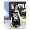 TE6016AYY Fat girl loose large size metal feel five point star print t-shirt