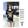 TE6016AYY Fat girl loose large size metal feel five point star print t-shirt