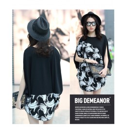 TE6019AYY Fat girl loose large size personality splicing batwing t-shirt