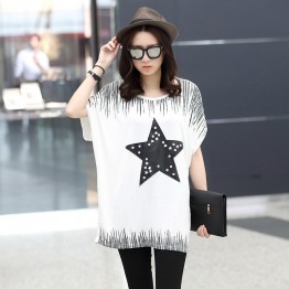 TE6020AYY Fat girl loose large size five point star applique print t-shirt