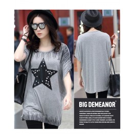 TE6020AYY Fat girl loose large size five point star applique print t-shirt
