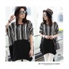 TE6025AYY Loose large size stripes splicing batwing sleeve t-shirt