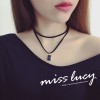 TE627AJWL Simple velour leather square black diamond necklace