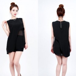 TE6394YZS Loose splicing transparent irregular sleeveless vest tops