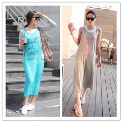 TE6397YZS Fashion letters print personality sleeveless dress with cap