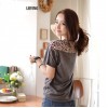 TE6403YZS Korean fashion batwing sleeve five-pointed star beads lace splicing t-shirt