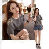TE6403YZS Korean fashion batwing sleeve five-pointed star beads lace splicing t-shirt