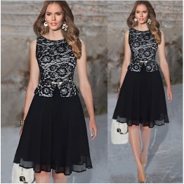 TE65124YWQS Hot sale fashion slim lace splicing dress