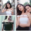 TE6530YZL Thailand trendy unique metal button boat neck sexy tube top t-shirt​