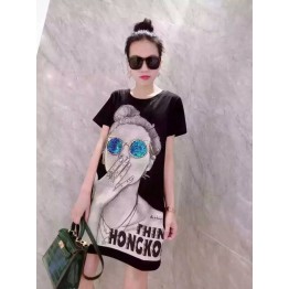 TE6605HXFS Sequins glasses girl print t-shirt dress