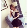 TE6606HXFS Gentlewomen temperament contact color v neck off shoulder dress