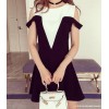 TE6606HXFS Gentlewomen temperament contact color v neck off shoulder dress