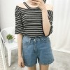 TE7591SSCL Joker sexy stripes off shoulder t-shirt