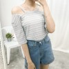 TE7591SSCL Joker sexy stripes off shoulder t-shirt