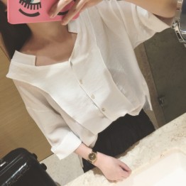 TE7593SSCL Beautiful v neck white chiffon shirt