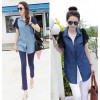 TE8209HJYS Street fashion denim splicing chiffon short sleeve shirt