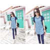 TE8209HJYS Street fashion denim splicing chiffon short sleeve shirt