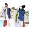 TE8209HJYS Street fashion denim splicing chiffon short sleeve shirt