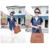 TE8209HJYS Street fashion denim splicing chiffon short sleeve shirt