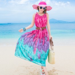 TE8655MSJ Bohemia gradient print chiffon beach dress