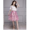 TE8730JXM Temperament batwing sleeve tops with print organza skirt