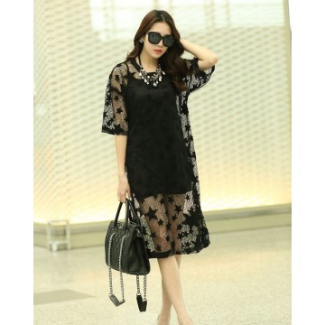 TE9027AYY Europe fashion loose hollow out lace two pieces dress