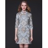 TE9097LLYG Vintage palace jacquard weave stand collar slit cheongsam dress