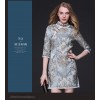 TE9097LLYG Vintage palace jacquard weave stand collar slit cheongsam dress