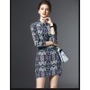 TE9101LLYG New style vintage lapel slim silk print dress