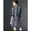 TE9101LLYG New style vintage lapel slim silk print dress