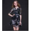 TE9102LLYG Elegant v neck chiffon print slim waist dress