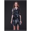 TE9102LLYG Elegant v neck chiffon print slim waist dress