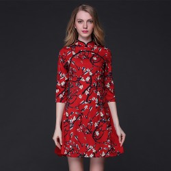 TE9103LLYG Europe fashion print half sleeve A-line dress