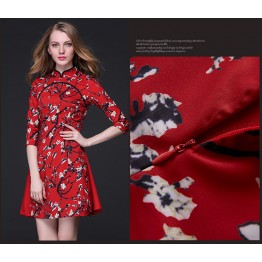 TE9103LLYG Europe fashion print half sleeve A-line dress