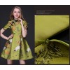 TE9105LLYG Vintage gentlewomen chinese collar jacquard weave A-line dress