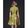 TE9105LLYG Vintage gentlewomen chinese collar jacquard weave A-line dress