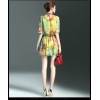 TE9106LLYG Elegant silk print bouffant temperament stand collar dress